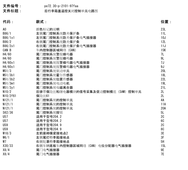 2015年奔驰GLK300电动尾门电路图