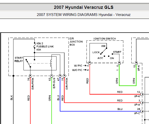2007年现代维拉克斯点火开关电路图