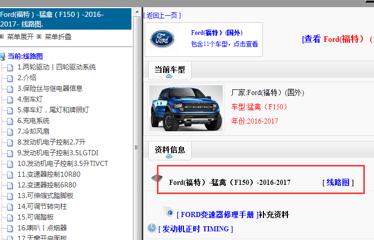2016-2017年福特猛禽F150电路图