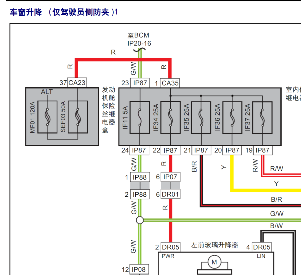 15年GX7玻璃升降器电路图