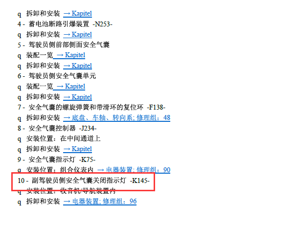 2010年奥迪TT副驾驶侧安全气囊关闭指示灯位置