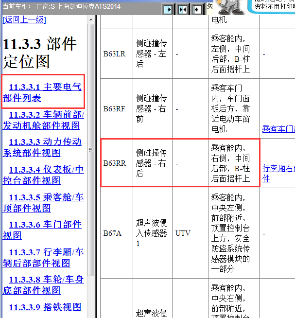 14年凯迪拉克右后碰撞传感器位置
