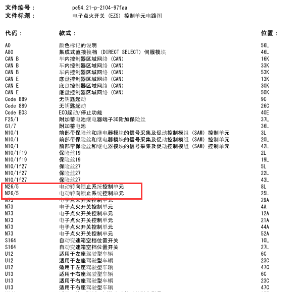 2011年奔驰GLK300电子转向柱锁电路图