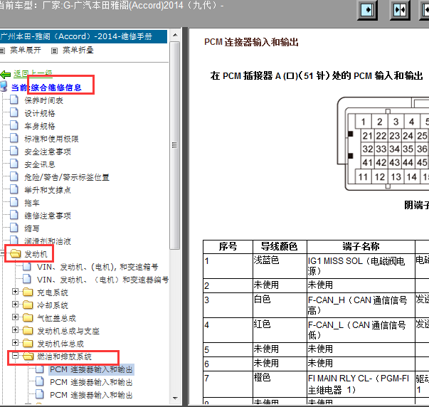 2014年九代雅阁电脑端子定义