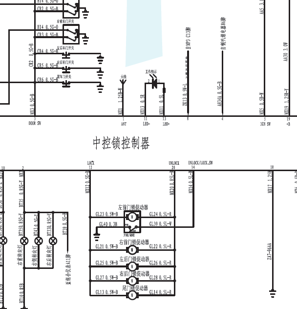猎豹黑金刚中控门锁线路图