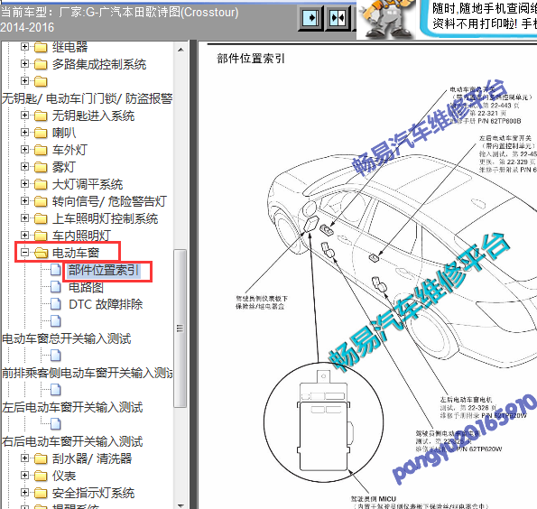 2014-2016年歌诗图车窗升降位置