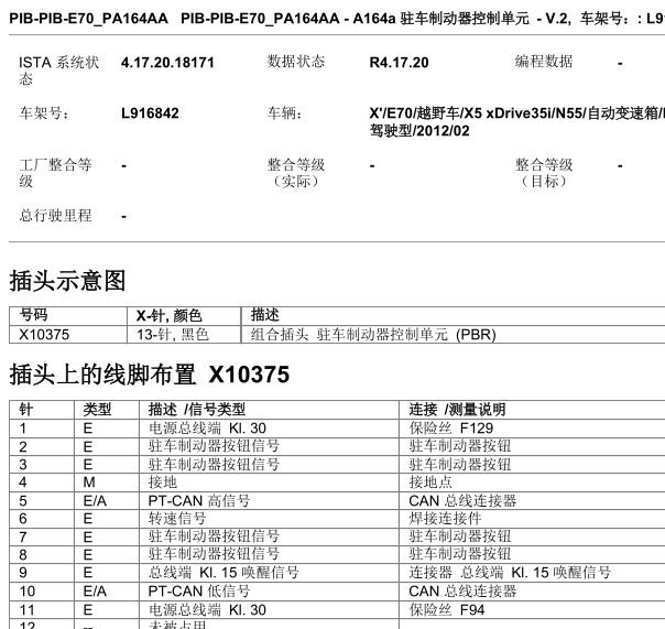 12年的宝马X5的手刹车电脑的针脚