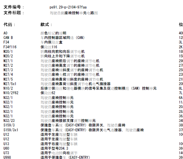 12年奔驰C200座椅线路图