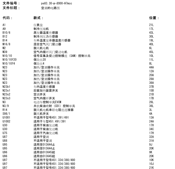 11年奔驰SMART空调系统线路图