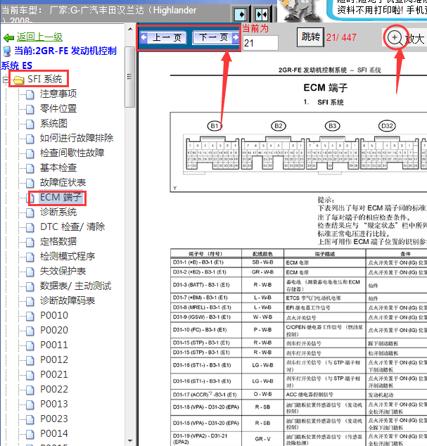 2008年丰田汉兰达发动机针脚