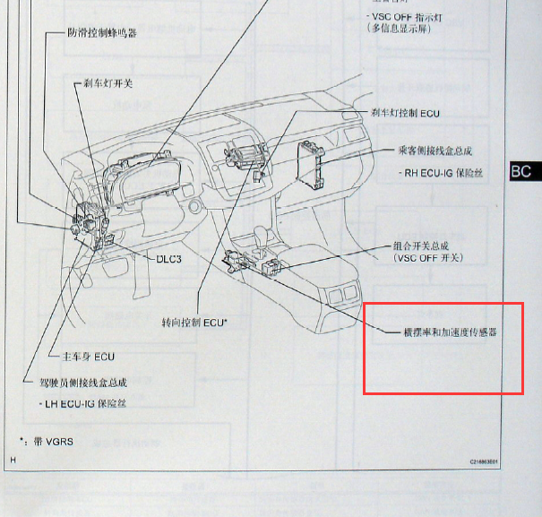 丰田皇冠横摆率传感器位置图
