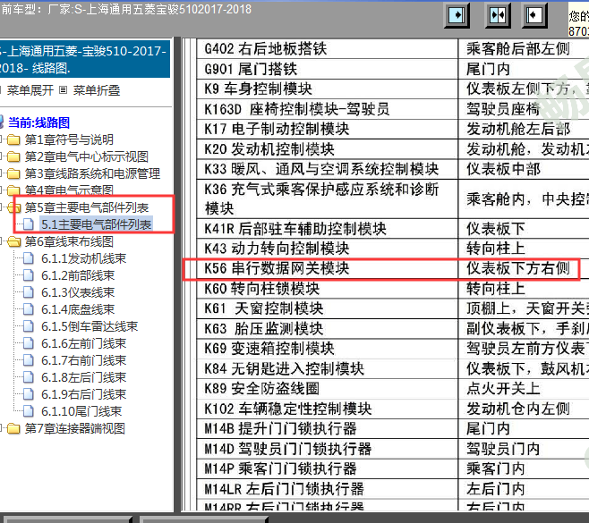 2017-2018年宝骏510网关位置