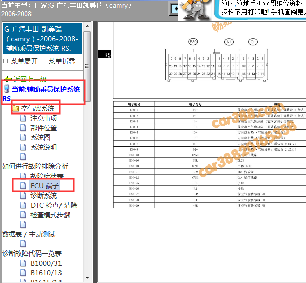 2006-2008年凯美瑞安全气囊端子含义图