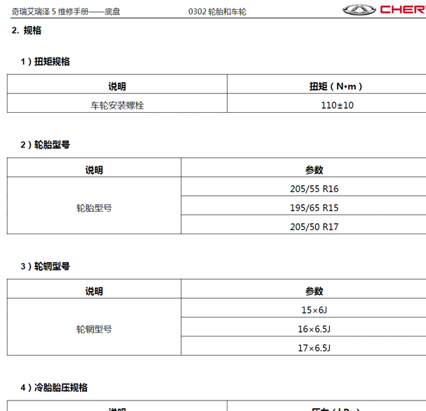 16年艾瑞泽5轮胎螺栓紧固力矩