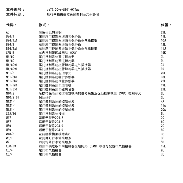 2014年奔驰GLK300行李箱电路图