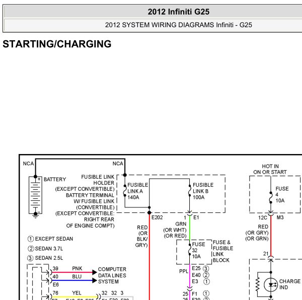 2012年英菲尼迪G25 起动电路图