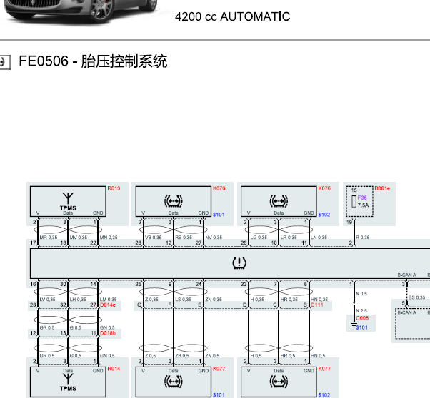 2009年玛莎拉蒂GT胎压电路图