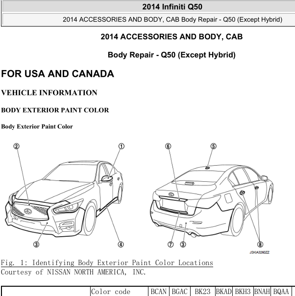 2014年英菲尼迪Q50车身维修手册