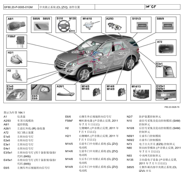 06年奔驰ML350遥控接收器部件位置