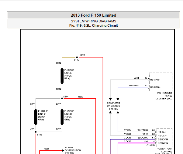 2013年福特猛禽F150发电机线路图