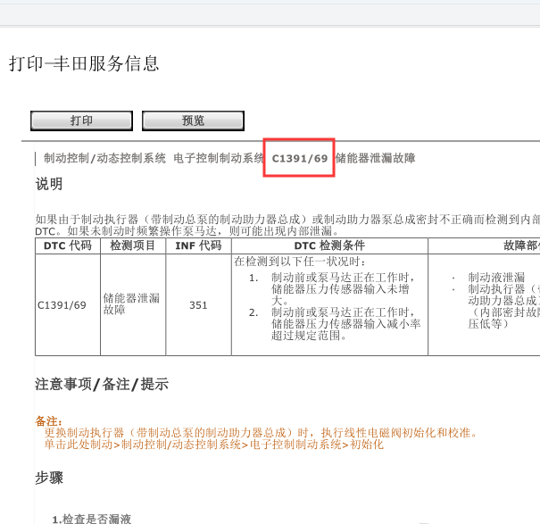 2013年丰田凯美瑞C1391故障码资料