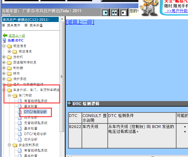 2011-2012年东风日产骐达B2622故障码资料