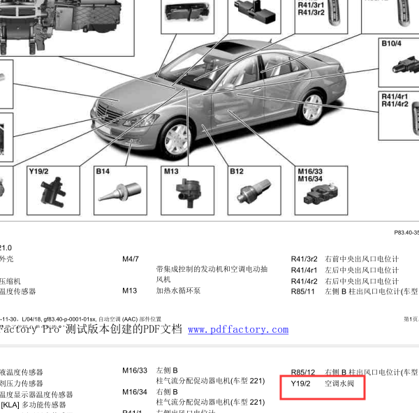 2011年奔驰S300暖风水阀位置图