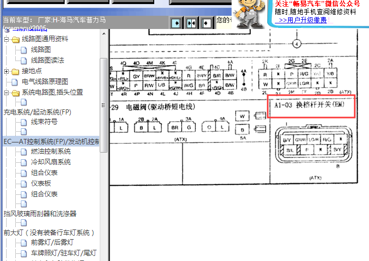 2005年海马普力马档位开关线路图