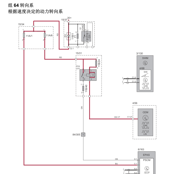 2014年沃尔沃V40转向电路图
