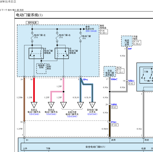 18年现代IX35电动车窗升降线路图