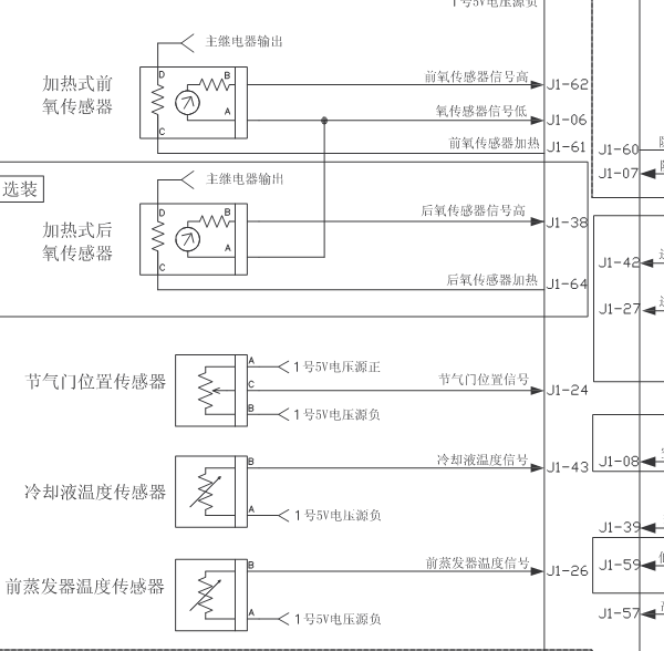 东风EQ491I发动机氧传感器线路图