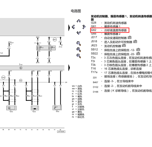03年奥迪A8L冷却液温度传感器线路图