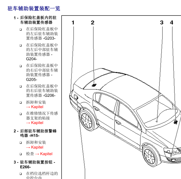 2009年迈腾驻车辅助部件位置