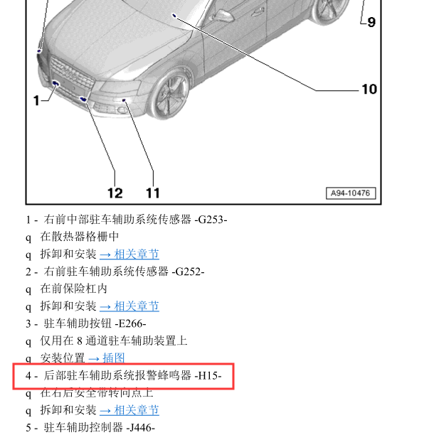 09年奥迪A4L后部蜂鸣器安装位置