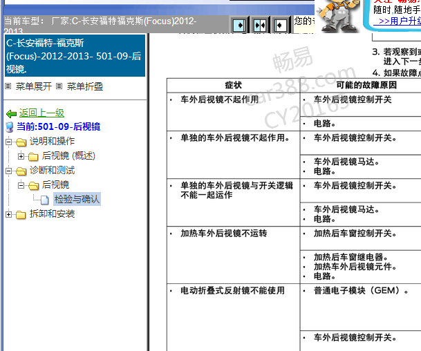 2012-2013年福特福克斯后视镜资料