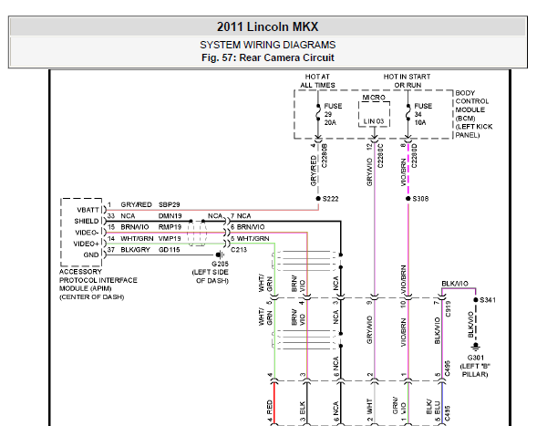 2011年林肯MKX倒车影像维修手册和电路图