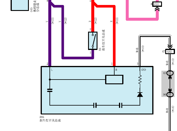 2017年丰田普拉多刹车灯开关和启动系统电路图