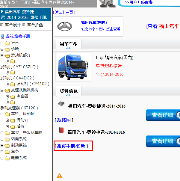 2014-2016年福田汽车-奥铃捷运-全车电路图