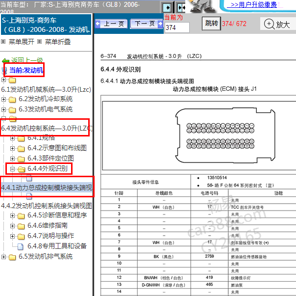 2006年别克GL8发动机端子图