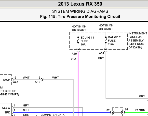 13年雷克萨斯RX350胎压系统电路图