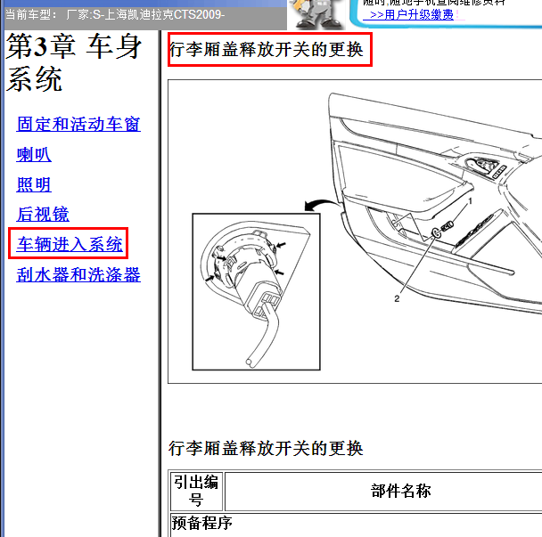 2009年凯迪拉克CTS行李箱释放开关位置.