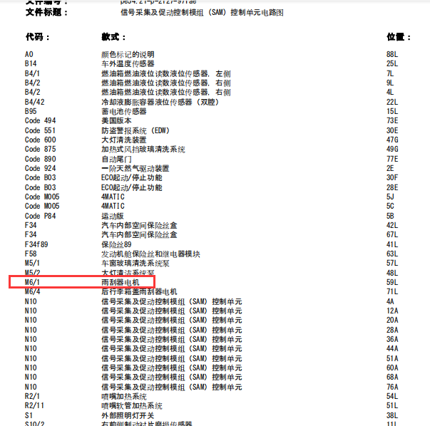 2018年奔驰B200雨刮电机电路图