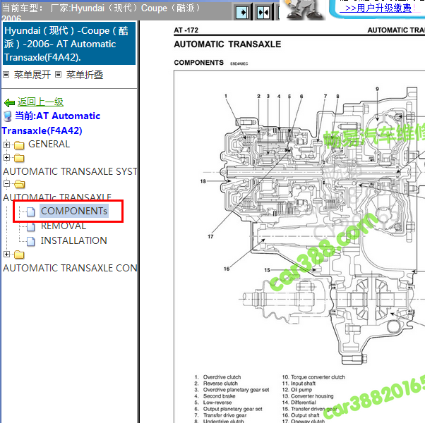2006年现代酷派变速箱内部位置图