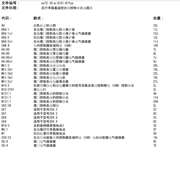2014年奔驰GLK300后背门锁控制电路