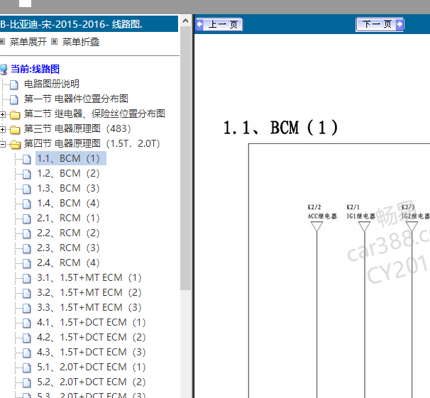 15-16年比亚迪宋电路图