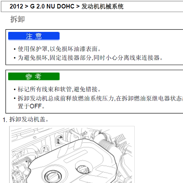 2012年起亚智跑G4NA发动机拆卸资料