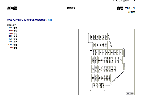 斯柯达明锐保险丝继电器位置资料