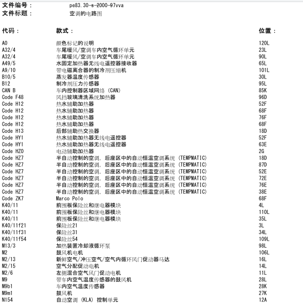 2017年奔驰V250空调系统电路图