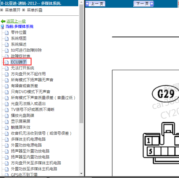 2012年比亚迪速锐导航系统针脚