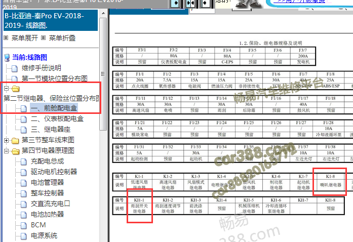 2018-2019年比亚迪秦保险丝继电器资料